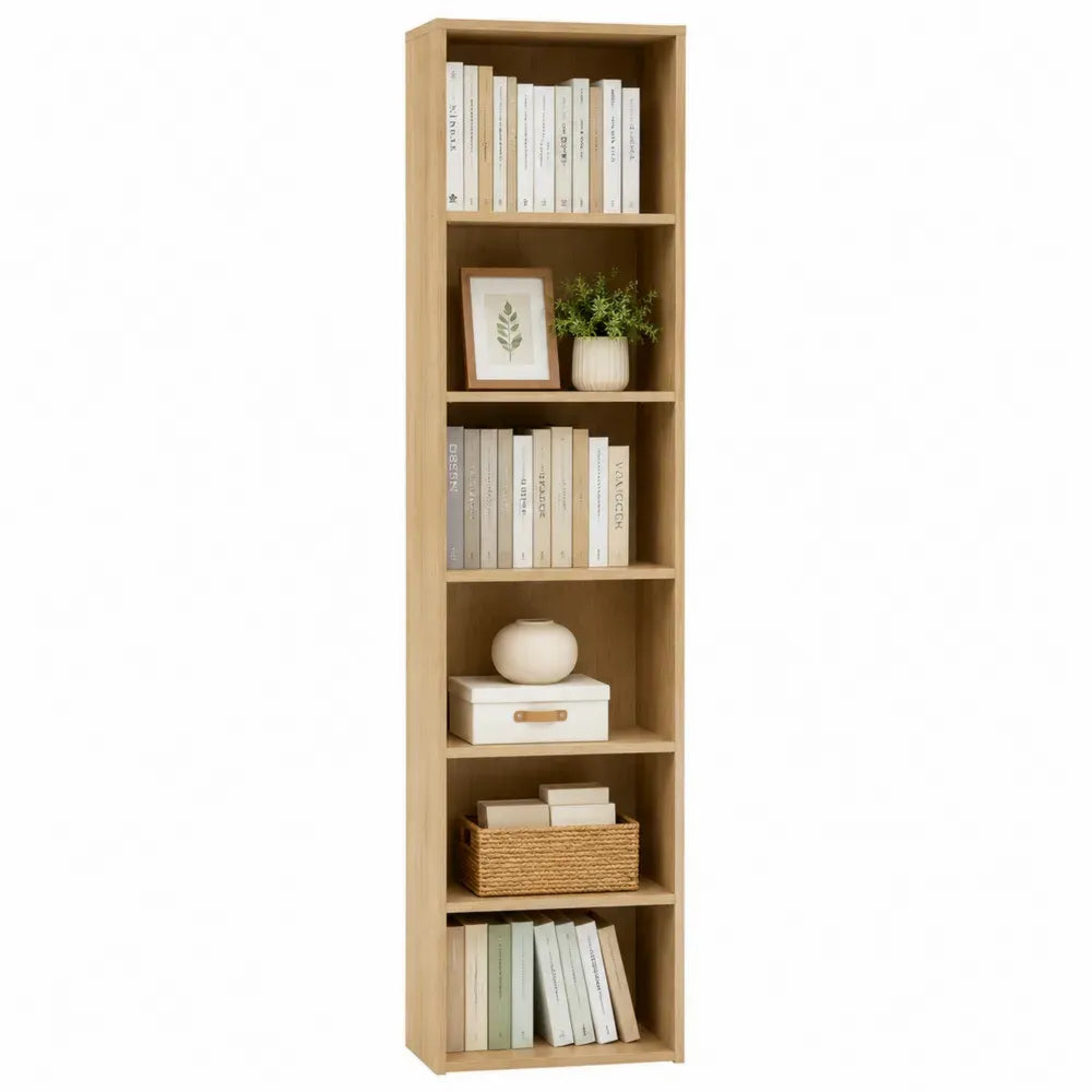Librería estantería alta rectangular de MDF acabado roble claro con 6 niveles color madera natural 60 x 30 x 180 cm