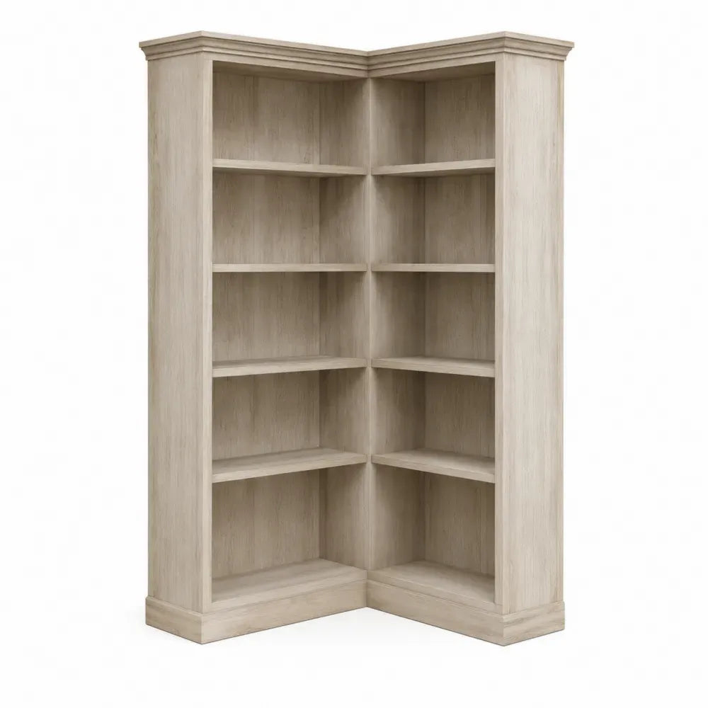 Librería de esquina en forma de L de MDF efecto roble claro con estantes abiertos 100 x 100 x 190 cm