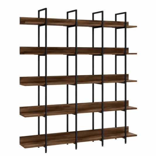 Librería estantería industrial de madera MDF y acero negro estructura abierta 200 x 200 x 35 cm marrón madera oscuro negro