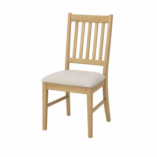 silla de comedor de madera maciza de haya asiento tapizado beige respaldo de listones color natural 85 cm x 48 cm x 52 cm
