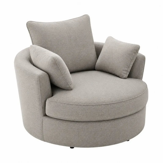 Sillón redondo tapizado en tejido de poliéster gris claro con cojines y base oculta 90 x 85 x 80 cm