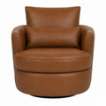 Sillón giratorio tapizado en piel sintética PU marrón con asiento redondo acolchado y base negra 80 x 75 x 85 cm