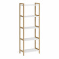 estantería abierta de oficina 170 cm alto 60 cm ancho 30 cm fondo estructura de bambú con estantes MDF blanco diseño vertical 5 niveles