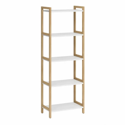 estantería abierta de oficina 170 cm alto 60 cm ancho 30 cm fondo estructura de bambú con estantes MDF blanco diseño vertical 5 niveles