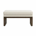 Reposapiés tapizado en tejido poliéster color beige con patas de madera maciza diseño rectangular 100 x 40 x 45 cm