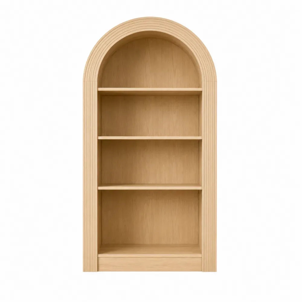 Estantería arqueada de MDF con chapa efecto roble estante abierto 4 niveles 180 cm x 80 cm x 30 cm madera clara