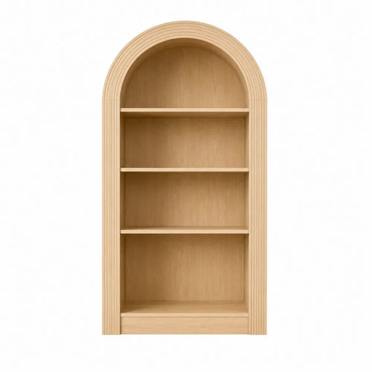 Estantería arqueada de MDF con chapa efecto roble estante abierto 4 niveles 180 cm x 80 cm x 30 cm madera clara