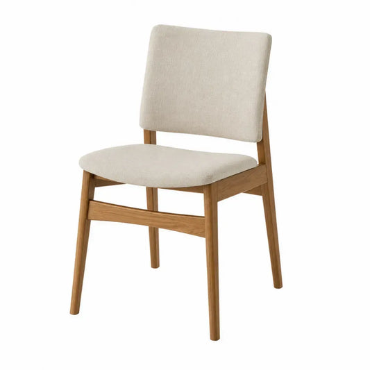 silla de comedor de madera maciza de roble con asiento tapizado beige respaldo acolchado 85 cm x 48 cm x 52 cm