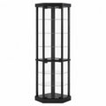 Vitrina expositora hexagonal de acero negro y vidrio templado transparente con estantes 45 x 45 x 180 cm