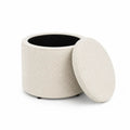 Puf reposapiés cilíndrico con almacenaje tejido bouclé estructura MDF con tapa desmontable 45 cm x 45 cm x 40 cm color beige claro