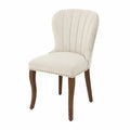 Silla de comedor tapizada con respaldo alto curvado tejido de poliéster beige y patas de madera de caucho marrón 55 x 58 x 82 cm
