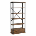 librería industrial de oficina 180 cm alto 90 cm ancho 35 cm fondo estructura de metal negro con estantes de madera y cajón inferior diseño abierto