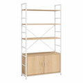 Librería estantería con armario inferior madera MDF metal blanco madera natural 80 x 30 x 180 cm 4 niveles abiertos