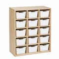 Organizador de almacenamiento con 15 contenedores PP blancos estructura de MDF madera natural 80 x 30 x 90 cm