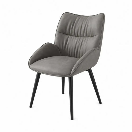 silla de comedor tapizada en tejido poliéster gris con respaldo curvo patas de acero negro 58 x 60 x 85 cm modelo SC-CH-01