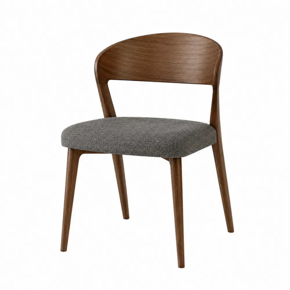 silla de comedor de madera maciza con asiento tapizado en tejido gris y respaldo de madera natural 50 cm x 52 cm x 80 cm