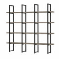 estantería modular de pared de acero negro con baldas de tablero de partículas efecto madera 200 cm x 200 cm x 30 cm