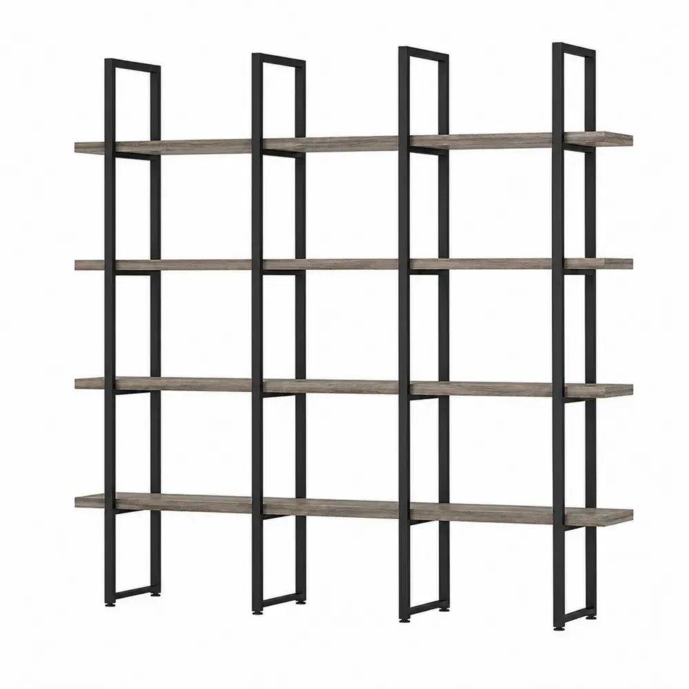estantería modular de pared de acero negro con baldas de tablero de partículas efecto madera 200 cm x 200 cm x 30 cm