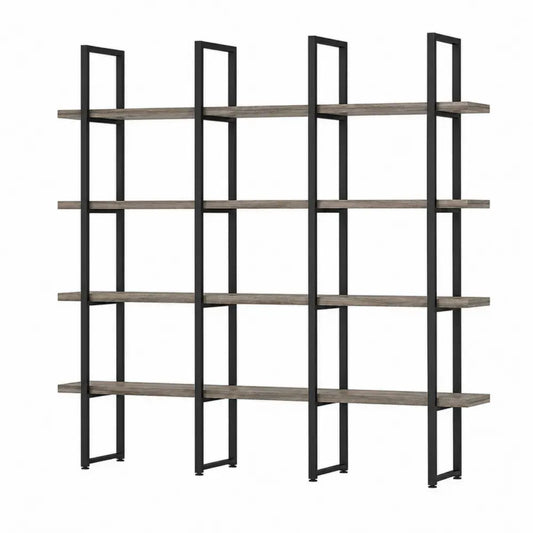 estantería modular de pared de acero negro con baldas de tablero de partículas efecto madera 200 cm x 200 cm x 30 cm