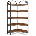 Librería estantería esquinera en L metal y madera MDF negro marrón 90 x 30 x 180 cm 5 niveles estructura abierta
