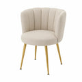 Silla de comedor tapizada con respaldo curvado acanalado tejido de poliéster beige y patas metálicas doradas 56 x 58 x 80 cm