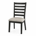 silla de comedor de madera maciza negra con asiento tapizado gris respaldo de listones 45 cm x 52 cm x 85 cm