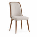 silla de comedor tapizada en tejido beige con estructura de madera acabado nogal respaldo curvado 52 cm x 55 cm x 82 cm