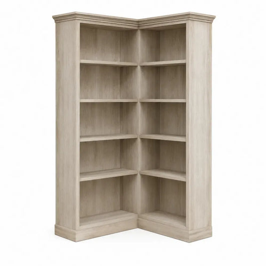 Librería de esquina en forma de L de MDF efecto roble claro con estantes abiertos 100 x 100 x 190 cm