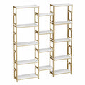 Estantería librería modular de 3 columnas con estructura de acero dorado y baldas efecto mármol blanco 180 x 30 x 180 cm
