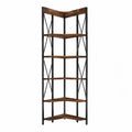 Librería estantería esquinera en L metal y madera MDF negro marrón madera oscura 90 x 30 x 180 cm 5 niveles estructura abierta